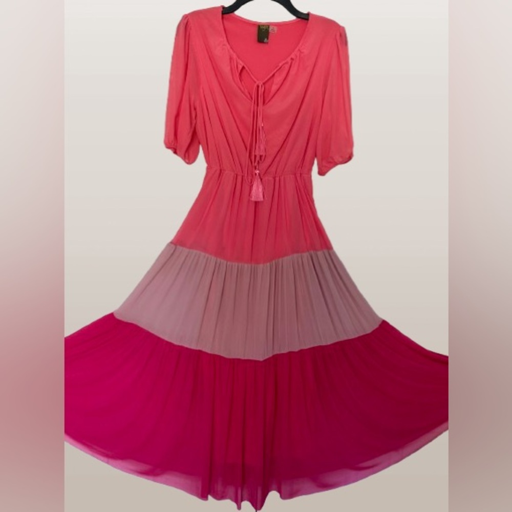 Romantic tiered colorblock flowy maxi mesh dress blush/pink size 4